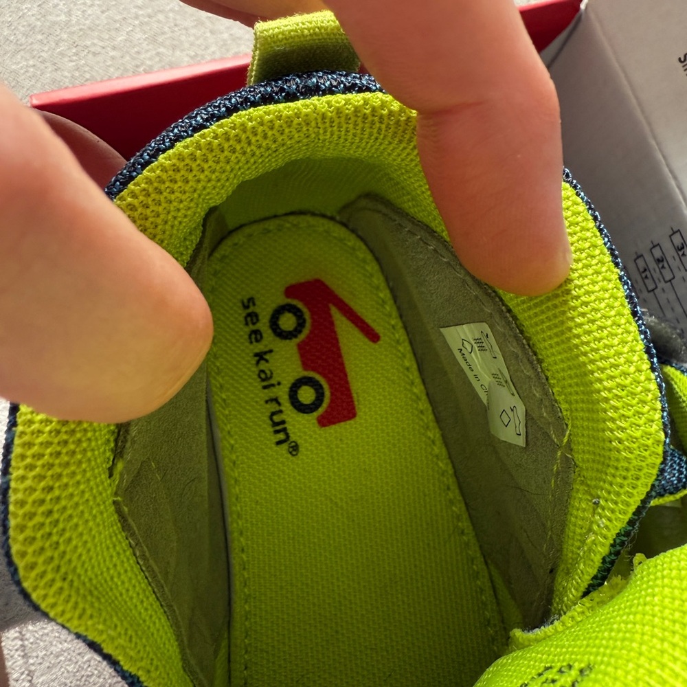 See Kai Run Navy Blue and Lime Green Kids Sneakers - Picture 4 of 11